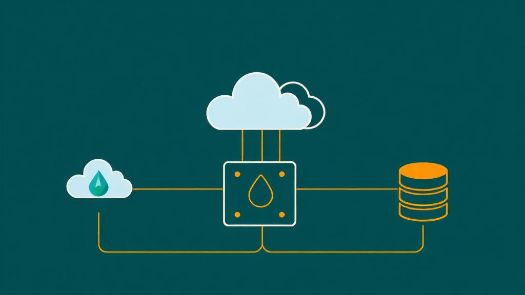 Serverless hosting concept showing cloud functions connecting to API gateway and database in an event-driven architecture